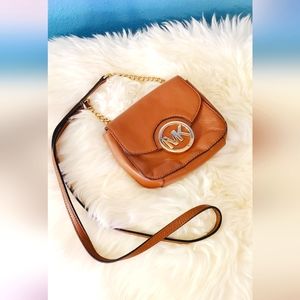 Micheal Kors Small Brown Leather Crossbody with Gold Accents
